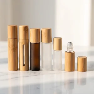 Premium Bamboo Essential Oil Roller Bottle Empty Roll on Glass Container for Skincare Perfume Lip Oil