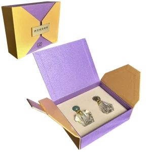Premium Perfume Essential Oil Gift Box Coated Antique Bronze Gold and Purple Textured Paper Elegant Gift Set Box P2159