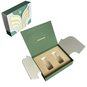 Premium Perfume Essential Oil Set Exquisite Bottles Packaging Luxury Green And Beige Gift Box With Elegant Design P2149