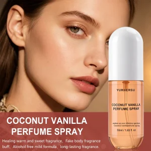 Private Label Coconut Vanilla Perfume Hair Spray Long Lasting Fresh Fragrance Lightweight Nourishing Scent Mist Daily Hair Care