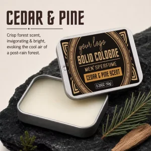 Private Label Custom Logo Crisp Forest Scent Invigorating Bright Cool Air Natural Travel Friendly Cedar Pine Mens Solid Cologne