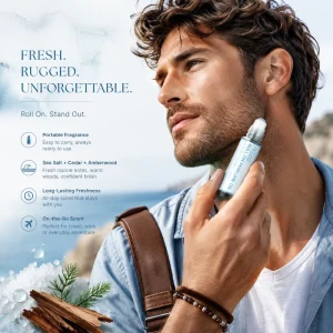 Private Label Masculine Woody Scent Sea Salt Cedar Amberwood Alcohol Free Long Lasting Travel Size Men’s Perfume Oil Roll on