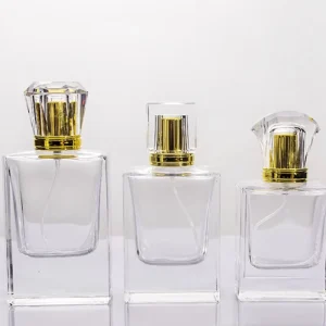 Pump-Action Square Glass Spray Bottle for Cosmetics Design Square Natural Spray Crystal Perfume Bottle