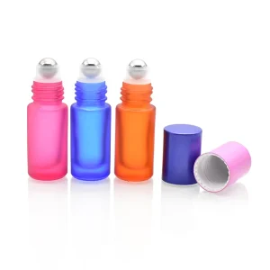 Rainbow Color Glass Essential Oil Roller Bottle 5ml Round Shape Glass Aromatherapy Cosmetic Packaging Bottle
