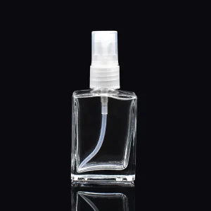 Rectangle Glass Perfume Packaging Bottle 30ml 50ml 100ml Refillable Clear Glass Essential Oil Bottle with Mist Spray Cap