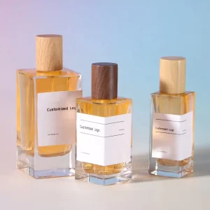 Rectangle Shape Vintage Style with Wooden Cap Transparent 50ml Perfume Bottle