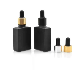 Rectangular Glass Dropper Cosmetic Bottles 30ml Sturdy Black Glass Cosmetic Essential Oil Beard Oil Bottle
