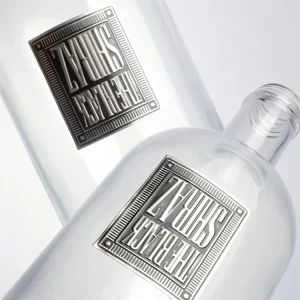 Recyclable Perfume 3d Metal Aluminum Plastic Tin Zinc Alloy Zamak Private Label logo Self adhesive Sticker Wine Bottle