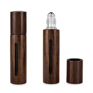 Refillable Custom Black Walnut Wood Bamboo Essential Oil Bottle 3ml 5ml 10ml Roll on Glass Bottle Sustainable Cosmetic Packaging