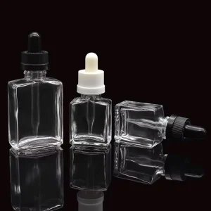 Refillable Glass Essential Oil Bottles 15ml 30ml Rectangular Beard Oil Serums Dropper Bottles for Cosmetic Packaging