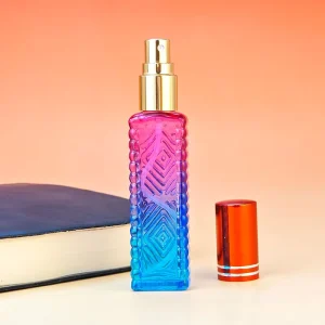 Refillable Rectangle Gradient Colored Spray Glass Perfume Bottle with Rose Gold Pump Sprayer