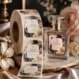 Roll Luxury Texture Paper Gold Foil Perfume Bottle Label Sticker Custom Logo Vinyl Waterproof Cosmetic Packaging Label