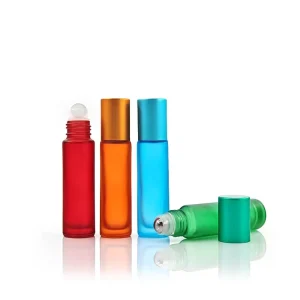 Roll on Matte Green Perfume Oil Empty Container Tube Liquid Frosted Clear Glass Bottle with Aluminum Cap for Skin Care Serum
