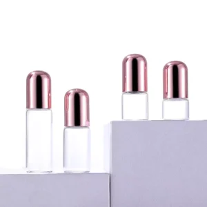 Rose Gold Cap Mini Empty Perfume Roller Bottle 1ml 2ml 3ml 5ml Perfume Essential Oil Glass Bottle with Steel Roller Ball
