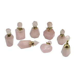 Rose Quartz Perfume Bottle Pendant Fashion Jewelry Natural Sample Bottle