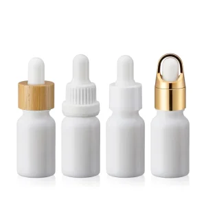 Round Cosmetic Packaging 15ml White Glass Dropper Bottle Essential Oil Serum Bottles