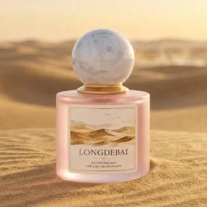 Round Glass Perfume Bottle 30ml 100ml Frosted Empty 50ml Perfume Bottle with Resin Cap and Desert Sticker