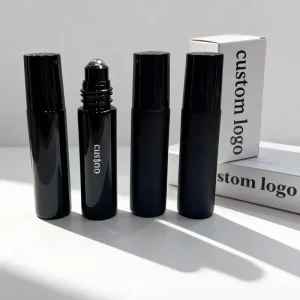 Round Long Black Steel Roller Bottle Glass 5ml 10ml Oud Oil Roll on Perfume Packaging with Print