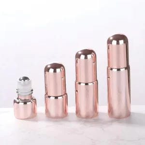 Shiny Rose Gold Round Roller Perfume Bottle Empty Plated Pink 1ml 2ml 3ml 5ml Glass Roll on Bottles with Cap for Essential Oils