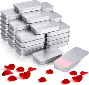 Silver Glossy Rectangle Tin Mini Custom Design Lip Balm Solid Perfume Slide Top Refillable Cosmetic Jars