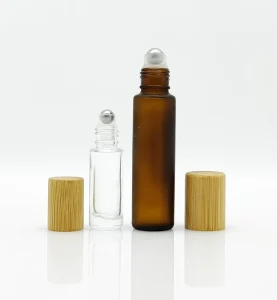 Skin Care Essential Oil 10ml Amber Frosted Glass Bottle Rollon with Wood Bamboo Lids