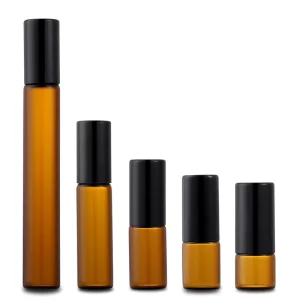Slim Roll on Glass Perfume Bottle 1ml 2ml 3ml 5ml 10ml Amber Glass Roller Bottle With Gold Aluminum Cap