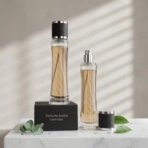Slim Tall Empty 40ml Slim Tower Clear Glass Perfume Spray Bottle Refillable Cosmetic Mist Atomizer with Leather Cap