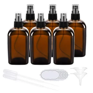 Small Empty Glass Spray Bottles 3.38oz 100ml Amber Fine Mist Sprayer Empty Refillable Essential Oils Perfume Cologne Atomizer