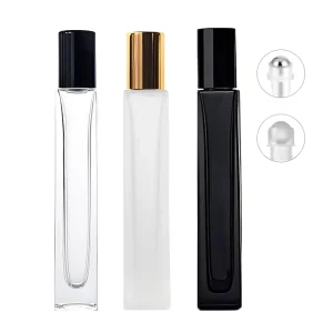 Square 10ml Refillable Roll on Perfume Bottle Empty Thick Bottom Glass Essential Oil Bottle With Roller Ball