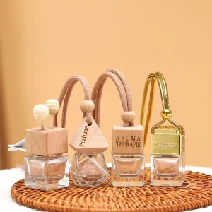 Square Car Air Freshener Perfume Bottles Empty Eco Friendly Refillable Wood Screw Cap Custom Logo Acceptable