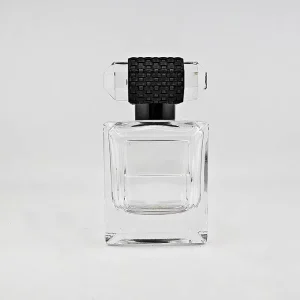 Square Clear Glass Perfume Bottle 30ml 50ml 100ml with Square Crystal Black Cap Refillable Perfume Container
