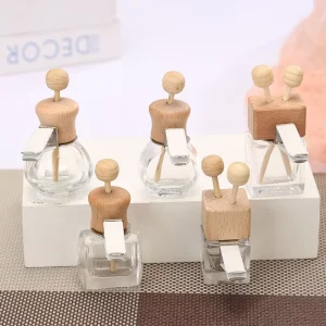Square Colored Perfume Glass Bottle Essential Oil Diffuser with Clips Aromatherapy Car Air Freshener Screen Printed Screw Cap