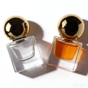 Square Glass Perfume Bottle Cosmetic Dispenser Pump Sprayer with Gold Stamp Logo Design