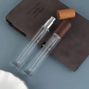 Square Round Glass Perfume Vial 10ml 15ml with Wooden Lid
