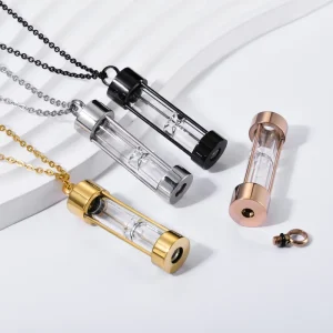 Stainless Steel Hourglass shaped Cremation Jewelry Necklace That Can Open Perfume Bottle and Ashes for Memorial Purposes