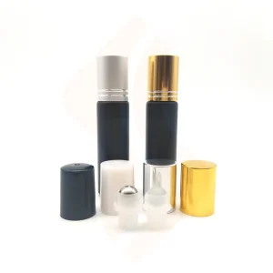 Steel Roller Ball Perfume Essential Oil Frosted Matte Black Glass Roll on Bottle with Aluminum Cap 10ml