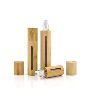 Steel Roller Balls Attar Bottle Bamboo Shell Brown Glass Roll on Tube Deodorant Bottles with Sight Window