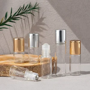 Stock Glass Roll On Bottles 1ml 2ml 3ml 5ml Perfume & Essential Oil Sample Bottles Transparent Silk Screen Printed Roller for