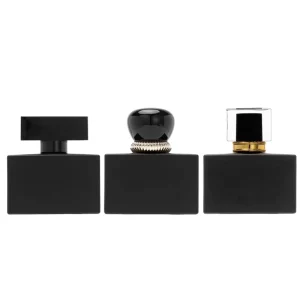 Sunrise Black Glass Perfume Spray Bottle Square Cap 50ml Pump Sprayer Flat Shape Screen Printing 100pcs MOQ Men’s Eco-friendly