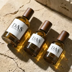 Sustainable Natural Walnut Wooden Cap Amber Glass 50ml Perfume Bottle with Fine Mist Spray for Eco Friendly Brand