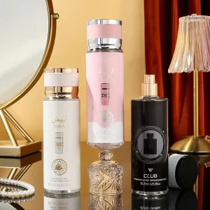 Sweet Pink Arabic Calligraphy Design 250ml 8.0fl oz Fine Mist Long Lasting Scented Brume Parfumee Body Spray Women Perfume
