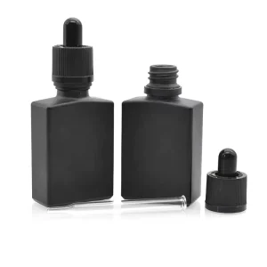 Thick Bottom Glass Perfume Cosmetic Packaging Bottles 30ml Rectangle Gold Stamped Beard Oil Lotion Dropper Bottles