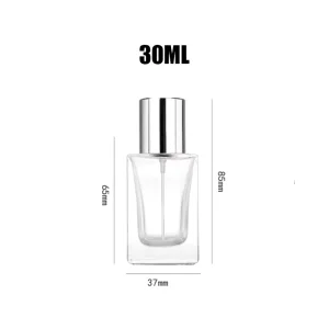 Transparent 30ml Luxury Style Square Crimp Style Transparent Empty Perfume Bottle for Fragrance Container