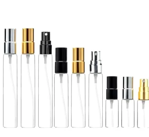 Transparent Glass Spray Bottle for Perfume 15ml 20ml 25ml 30ml Metallic Style Pump Spreayer Screen Printing Carton Packaging