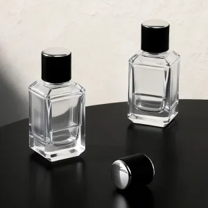 Transparent Glass Square Spray Bottle 15mm Neck 50ml Empty Refillable for Perfume Packaging