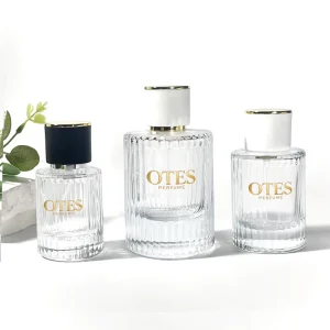 Transparent Spray Atomizer Fragrance Bottle Custom Striped Cylinder Shaped Glass Perfume Bottle 30ml 50ml 100ml