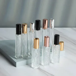 Travel Size Square Round Clear Mini 10ml 15ml Portable Pocket Perfume Fragrance Sample Glass Bottle with Fine Mist Spray