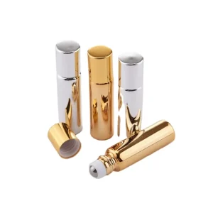 UV Coating Gold Silver Metal Roll on Roller Ball Bottle 10mL Perfume Fragrance Oil Roll on Bottle With Screw Cap
