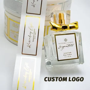 UV Printing Waterproof White Gold Foil Logo Sticker Reflective Rectangle Custom Candles Scented Labels