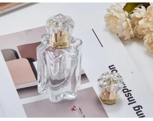 Unisex Luxury Borosilicate Glass Perfume Bottle Straight Edge Pattern Transparent Crown Pump Cylinder Design Screen Printed